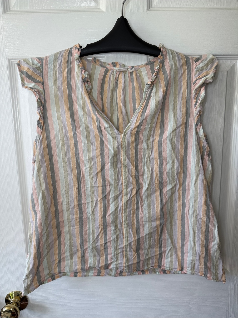GAP Pastel Multi-Stripe V-Neck Cap Sleeve Blouse